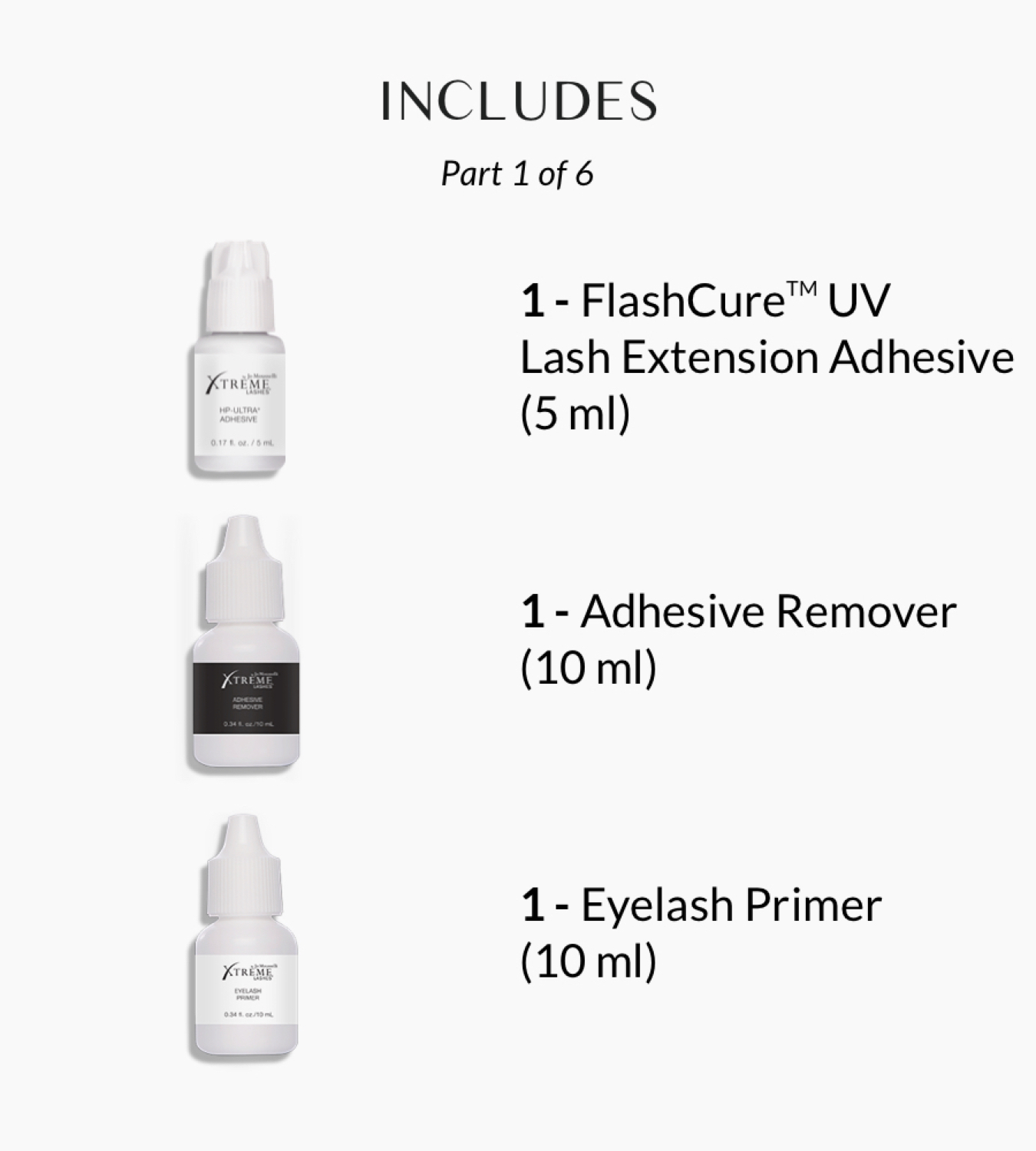 A promotional image displays the Xtreme Lashes HP-Ultra adhesive bottle against a solid teal background. A large, black, viscous drop of the adhesive is shown behind the product, with text above describing its use for intermediate-level stylists.